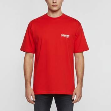 Pre Owned Balenciaga Unisex Red Logo Embroidered Jersey Oversized T-Shirt S