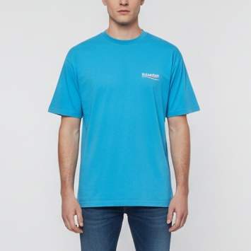 Pre Owned Balenciaga Blue Distressed Cotton Campaign Logo Crew Neck T-Shirt L