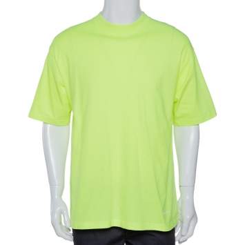 Pre Owned Balenciaga Neon Yellow Logo Embroidered Cotton T-Shirt M