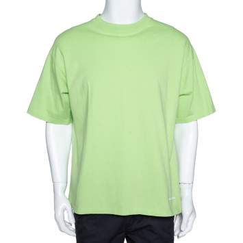 Pre Owned Balenciaga Neon Green Logo Embroidered Cotton T-Shirt M
