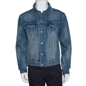 Pre Owned Balenciaga Blue Logo Embroidered Classic Denim Jacket L