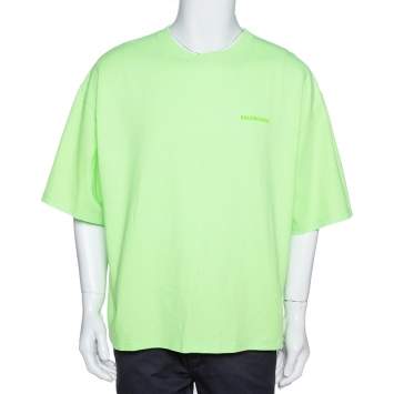 Pre Owned Balenciaga Neon Green Cotton Archetypes Print Crew Neck T-Shirt L