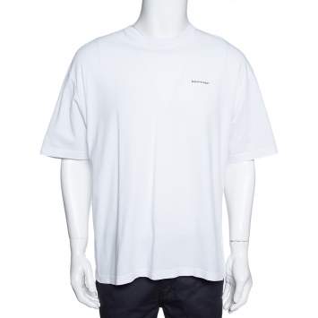 Pre Owned Balenciaga White Logo Print Cotton Crew Neck T-Shirt L