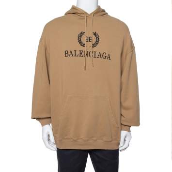 Pre Owned Balenciaga Beige BB Logo Print Cotton Oversized Hoodie M