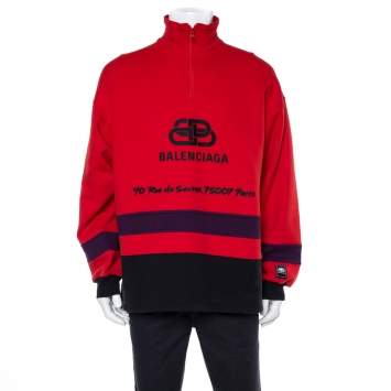Pre Owned Balenciaga Red Cotton Logo Embroidered Sweatshirt M