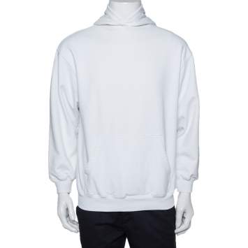 Pre Owned Balenciaga White Logo Printed Cotton Hooded Sweatshirt XS