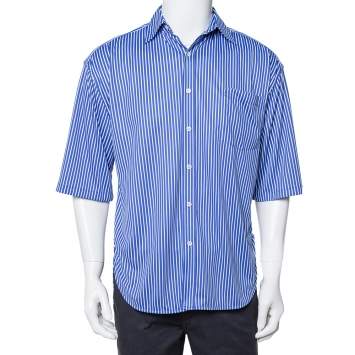Pre Owned Balenciaga Blue Striped Knit Hi-Low Hem Oversized Shirt XS
