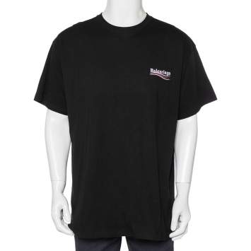 Pre Owned Balenciaga Black Cotton Logo Printed Crewneck Oversized T-Shirt L