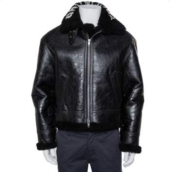 Pre Owned Balenciaga Black Leather Faux Fur Lined Collared Jacket S