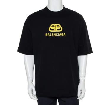 Pre Owned Balenciaga Black Cotton Crewneck Logo Print T-Shirt L
