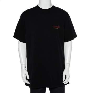 Pre Owned Balenciaga Black Sinners Logo Printed Cotton Oversized Crewneck T-Shirt M