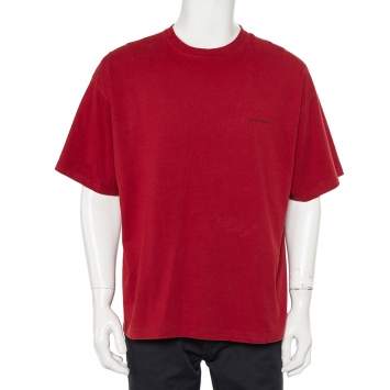 Pre Owned Balenciaga Burgundy Minimalist Logo Printed Crewneck T-Shirt XL