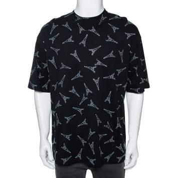 Pre Owned Balenciaga Black Cotton Eiffel Tower Embellished T-Shirt L