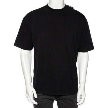 Pre Owned Balenciaga Black Cotton Logo Detailed Crew Neck T-Shirt S