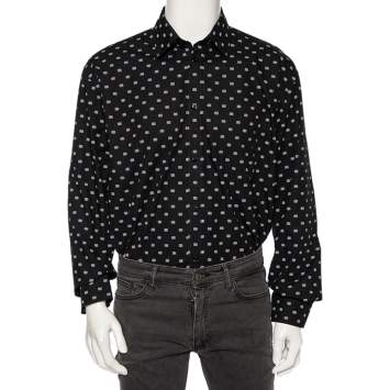 Pre Owned Balenciaga Black Monogram Printed Cotton Button Front Shirt M