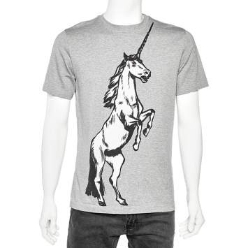 Pre Owned Balenciaga Grey Unicorn Printed Cotton Crewneck T-Shirt XS