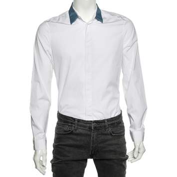Pre Owned Balenciaga White Cotton Contrast Collar Detail Button Front Shirt M 