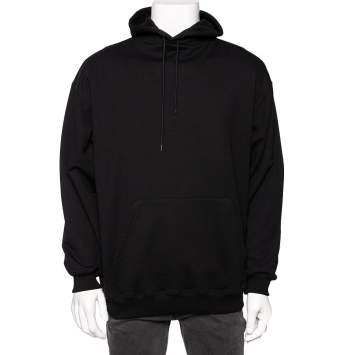 Pre Owned Balenciaga Black Logo Printed Cotton Oversized Hoodie S