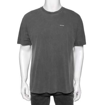 Pre Owned Balenciaga Grey Cotton Logo Printed Oversized T-Shirt XS