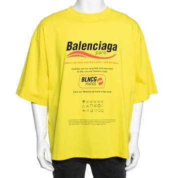 Pre Owned Balenciaga Yellow Cotton Dry Cleaning Boxy T Shirt XL