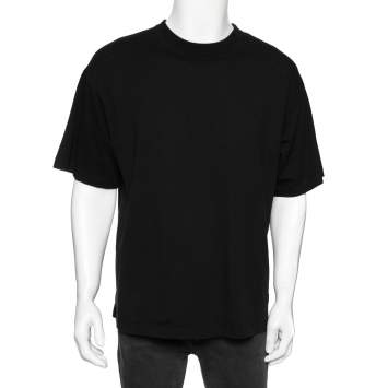 Pre Owned Balenciaga Black Cotton I Love Techno Crew Neck T-Shirt M