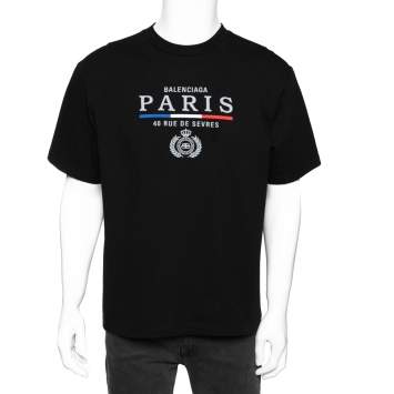 Pre Owned Balenciaga Black Cotton Logo Embroidered Crew Neck Short Sleeve Oversized T-Shirt L