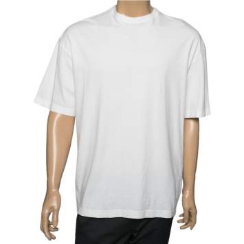 Pre Owned Balenciaga White Cotton Tattoo Style Logo Embroidered Crew Neck T-Shirt S