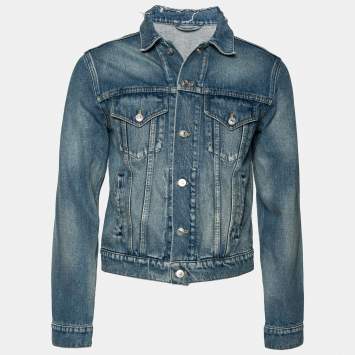 Pre Owned Balenciaga Blue Denim Front Pocket Long Sleeve Jacket S