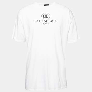 Pre Owned Balenciaga White BB Mode Print Cotton Crew Neck T-Shirt L