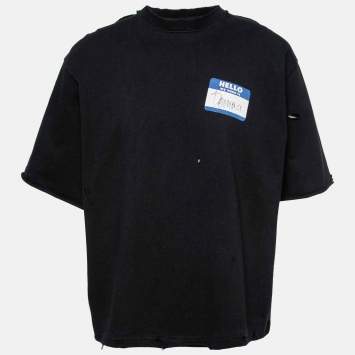 Pre Owned Balenciaga Black Cotton My Name is Denma Oversized Distressed T-Shirt S