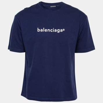 Pre Owned Balenciaga Blue New Copyright Logo Print Crewneck T-Shirt XS