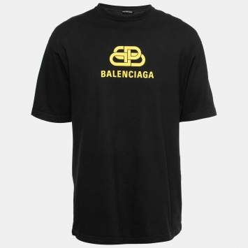 Pre Owned Balenciaga Black Logo Print Cotton T-Shirt M