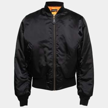Pre Owned Balenciaga Black Synthetic Logo-Embroidered Padded Bomber Jacket XS