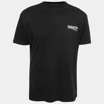 Pre Owned Balenciaga Black Cotton Logo Print Crewneck T-Shirt XS