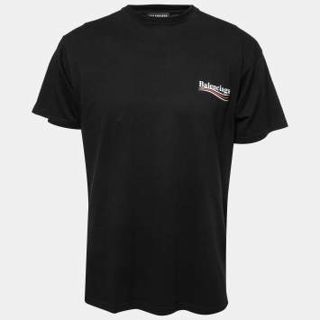 Pre Owned Balenciaga Black Cotton Logo Print Crewneck T-Shirt XS