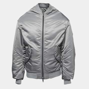 Pre Owned Balenciaga Grey Synthetic Bomber Jacket XS