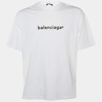Pre Owned Balenciaga White Logo Printed Cotton Crewneck T-Shirt S