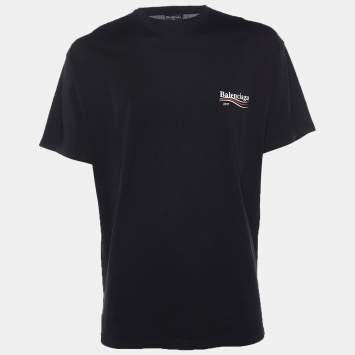 Pre Owned Balenciaga Black Logo 2017 Printed Cotton Crewneck T-Shirt L