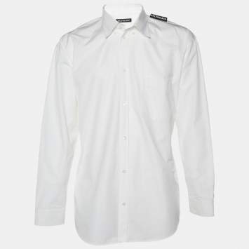 Pre Owned Balenciaga White Cotton Logo Detail Oversized Shirt L