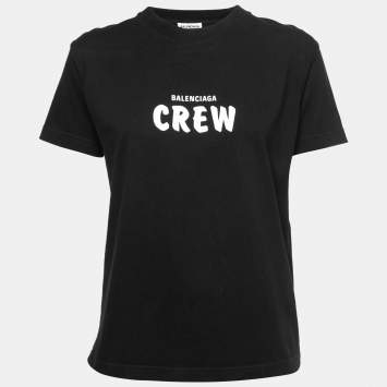 Pre Owned Balenciaga Black Cotton Crew Logo Print Fitted T-Shirt XL