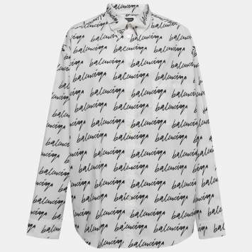 Pre Owned Balenciaga White New Scribble Cotton Button Down Shirt M
