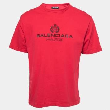 Pre Owned Balenciaga Red Logo Print Cotton T-Shirt S