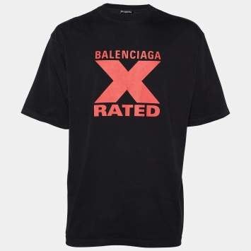Pre Owned Balenciaga Black X Rated Printed Cotton Knit Oversized T-Shirt S