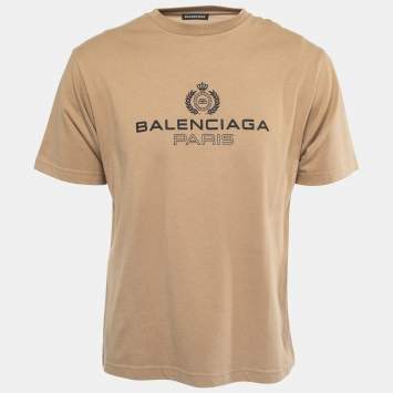 Pre Owned Balenciaga Brown Cotton Logo Print T-Shirt XXS