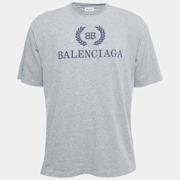Pre Owned Balenciaga Grey Logo Print Cotton Crew Neck Half Sleeve T-Shirt XS
