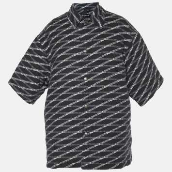 Pre Owned Balenciaga Charcoal Grey Printed Cotton Padded Shirt XL