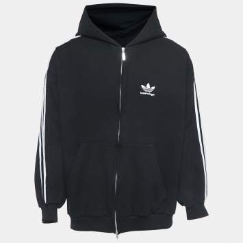 Pre Owned Balenciaga X Adidas Black Cotton Zip Up Hoodie M