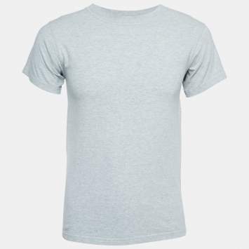 Pre Owned Balenciaga Grey Cotton Logo Patched T-Shirt S