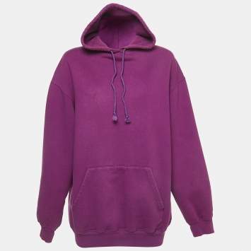 Pre Owned Balenciaga Purple Logo Print Cotton Blend Hooded Sweatshirt S