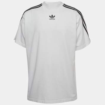 Pre Owned Balenciaga X Adidas White Logo Print Cotton Oversized T-Shirt M